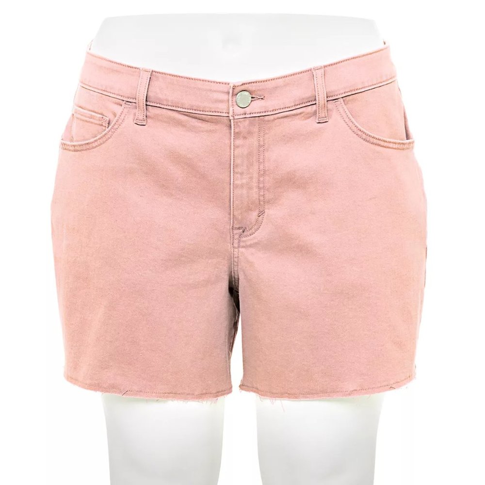 NEW Evri 24W‎ Women's Pink Frayed Hem Jean Shorts Denim Mid Rise